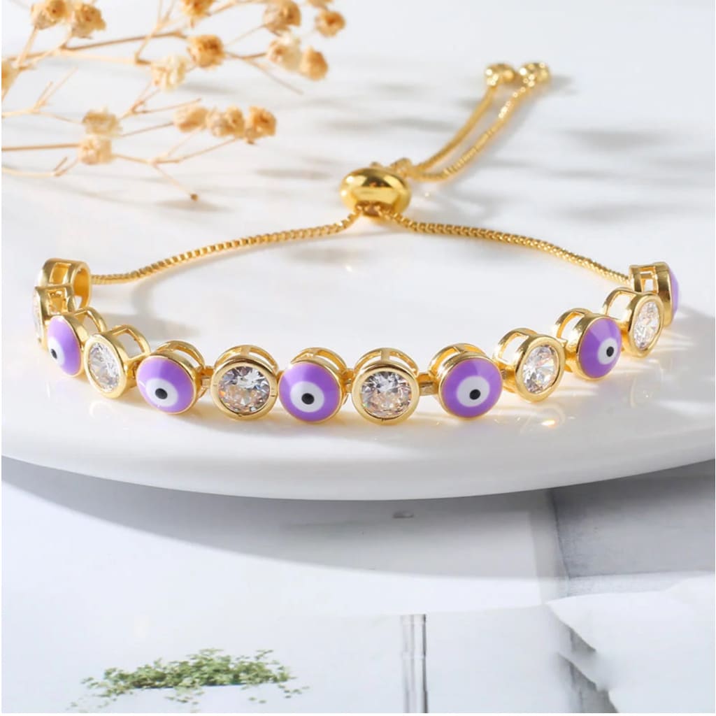 Purple Evil Eye CZ Bracelet - Bracelet