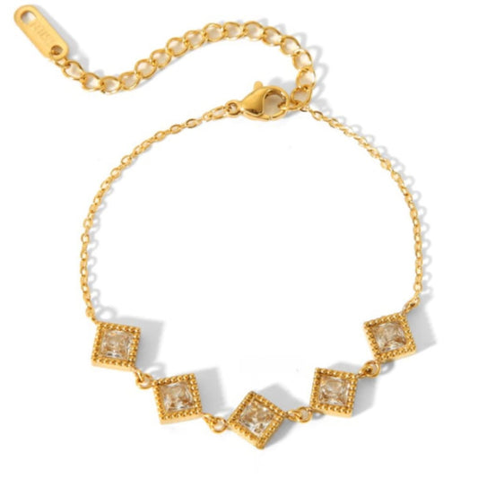 18K Gold Princess Cut CZ Chain Bracelet - Bracelet