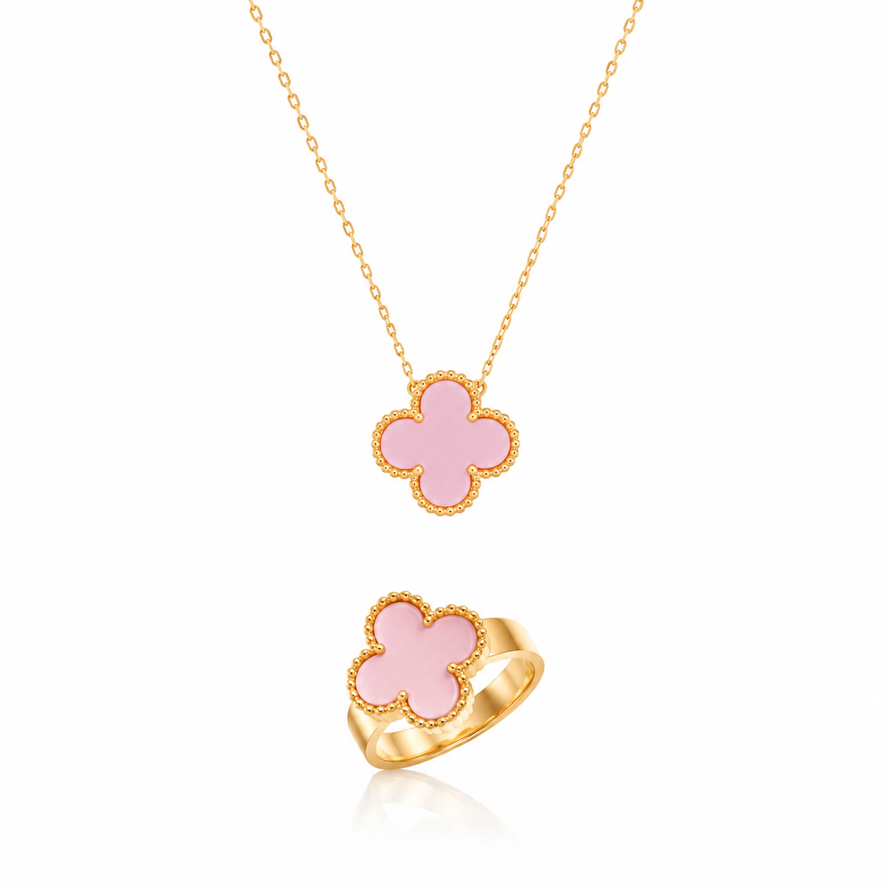 Blushing Clover Necklace & Ring Set