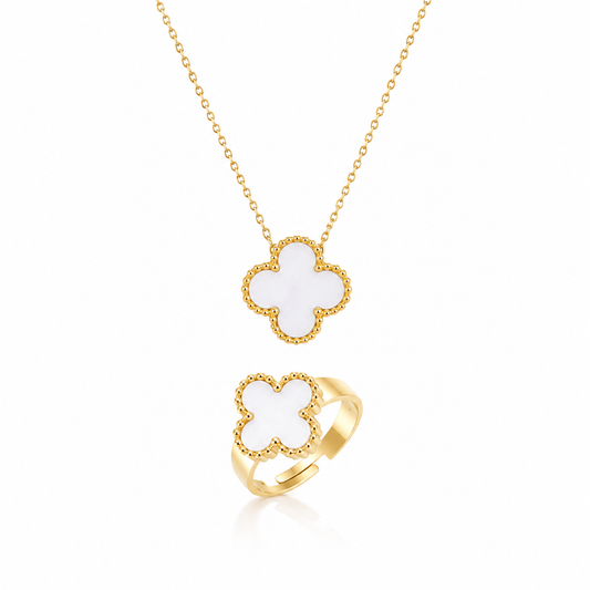 Ivory Glow Clover Necklace & Ring Set