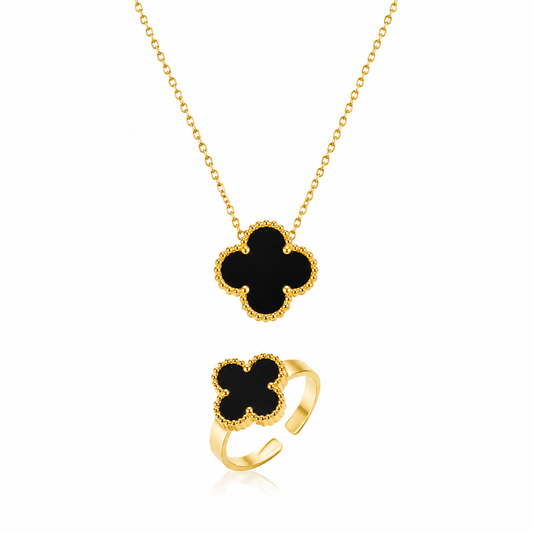 Midnight Luxe Clover Necklace & Ring Set