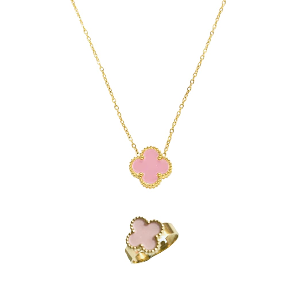 Pink Clover Necklace & Ring Set