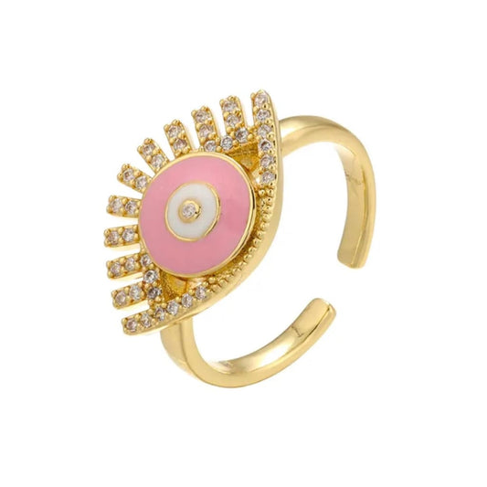 Pink Fancy Evil Eye Open Ring - Ring
