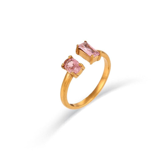 Pink Oval Rectangle CZ Open Ring - Ring