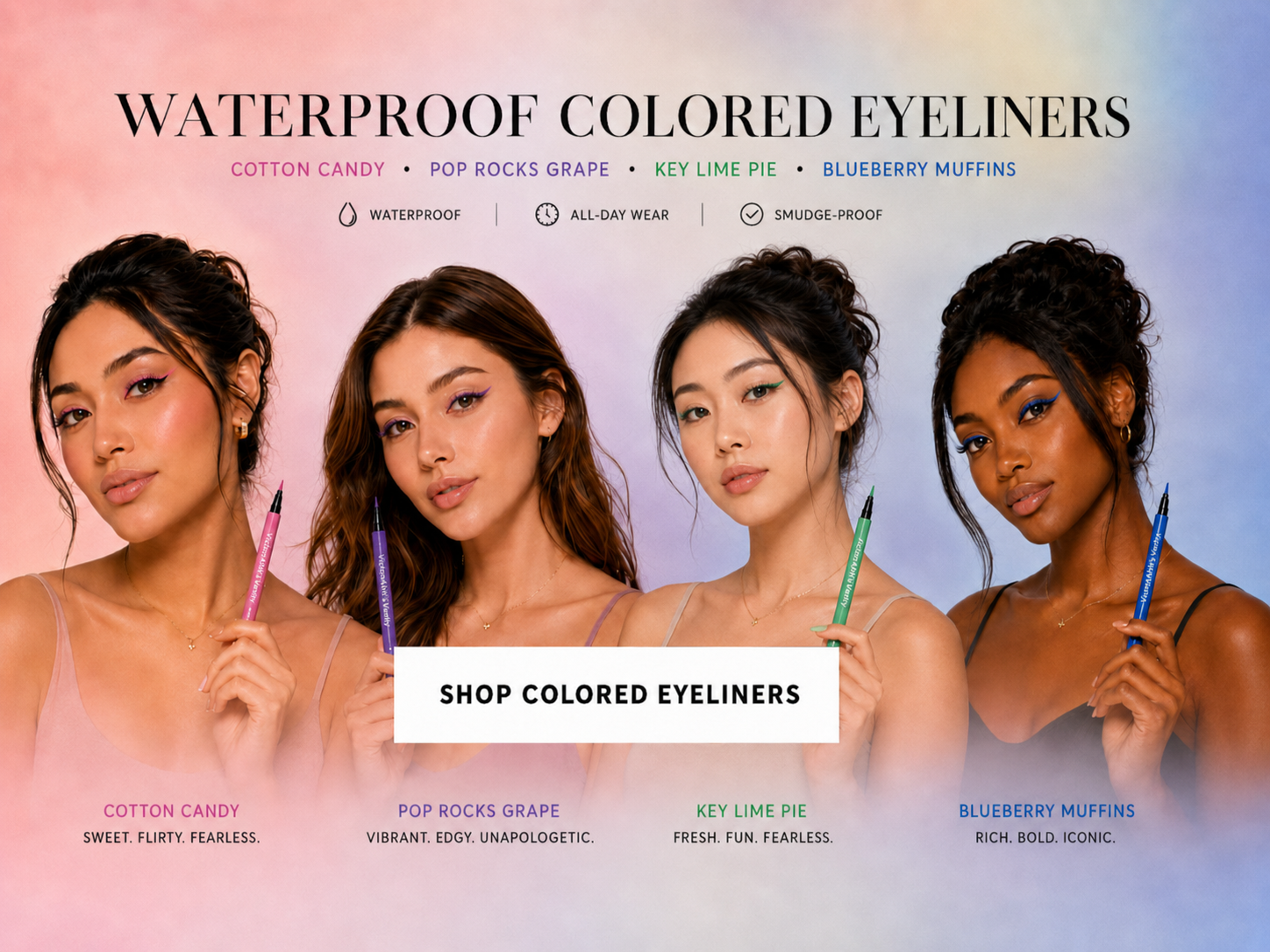Waterproof colored eyeliners campaign banner
